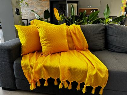 Imagem de Manta Xale Para Sofá 1,80 X 1,40 Tecido Jacquard com Franja  + 2 Capas de Almofada - Decorame