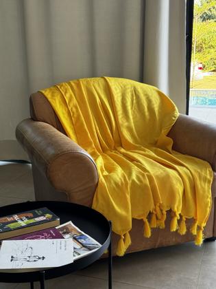 Imagem de Manta Xale Para Sofá 1,80 X 1,40 Tecido Jacquard com Franja  + 2 Capas de Almofada - Decorame