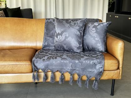 Imagem de Manta Xale Para Sofá 1,80 X 1,40 Tecido Jacquard com Franja  + 2 Capas de Almofada - Decorame