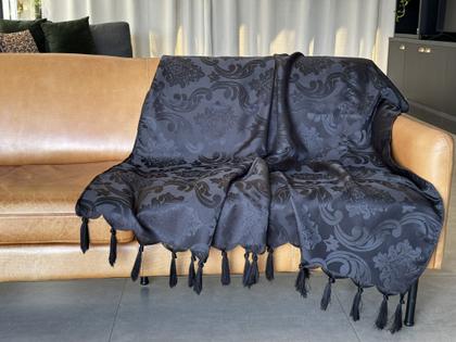 Imagem de Manta Xale Para Sofá 1,80 X 1,40 Tecido Jacquard com Franja  + 2 Capas de Almofada - Decorame