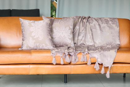 Imagem de Manta Xale Para Sofá 1,80 X 1,40 Tecido Jacquard com Franja  + 4 Capas de Almofada - Decorame