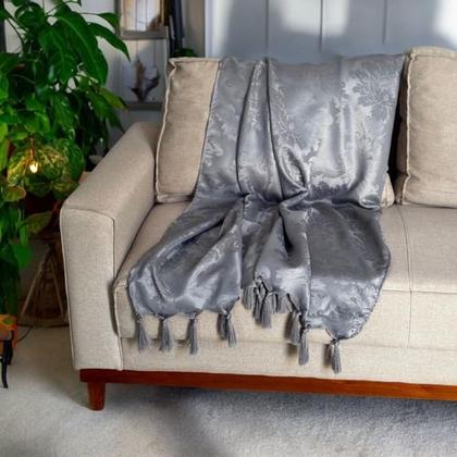 Imagem de Manta Xale Para Sofá 1,80 X 1,40 Tecido Jacquard com Franja  + 4 Capas de Almofada - Decorame