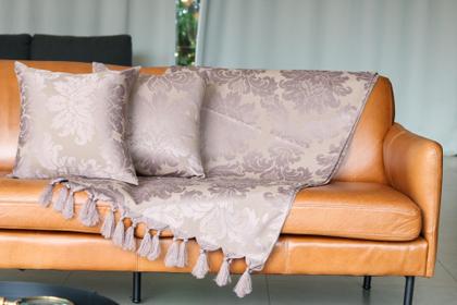 Imagem de Manta Xale Para Sofá 2,30 X 1,40 Tecido Jacquard com Franja  + 2 Capas de Almofada - Decorame