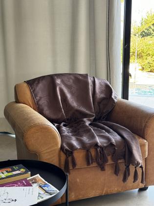 Imagem de Manta Xale Para Sofá 2,30 X 1,40 Tecido Jacquard com Franja  + 2 Capas de Almofada - Decorame