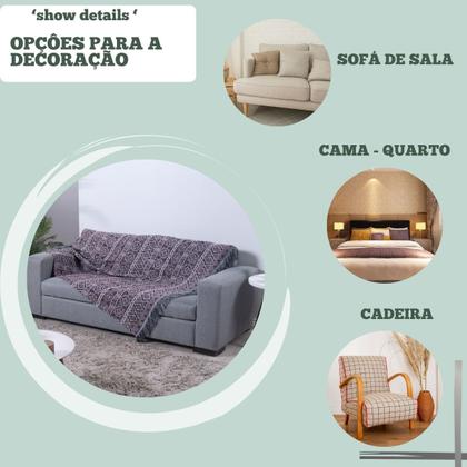 Imagem de Manta Xale Para Sofá Dupla Face Decorativa Com Franja 