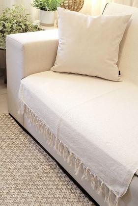 Imagem de Manta Xale para sofá e cama 2,70x2,20m CREME tear artesanal protetora decorativa gigante