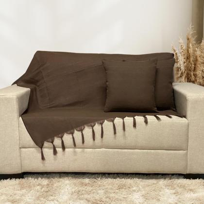 Imagem de Manta Xalé Protetora Para Sofá e Cama Lisa com 2 Capas Para Almofada