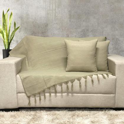 Imagem de Manta Xalé Protetora Para Sofá e Cama Lisa com 2 Capas Para Almofada