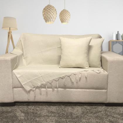 Imagem de Manta Xalé Protetora Para Sofá e Cama Lisa com 2 Capas Para Almofada