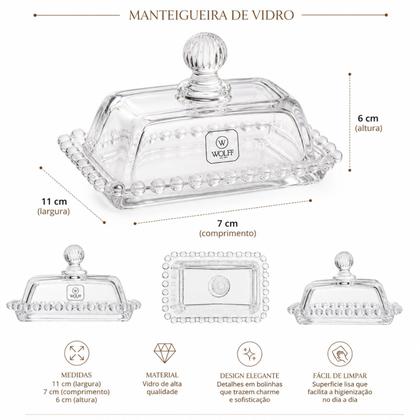 Imagem de Manteigueira De Cristal Com Perolas 14x9x8cm Com Tampa Luxo