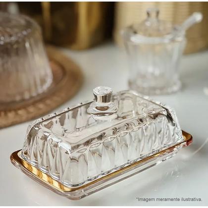 Imagem de Manteigueira de Cristal com Tampa e Fio de Ouro Radial 18x10,5x8cm 220374 - Lyor