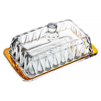 Imagem de Manteigueira de Cristal com Tampa e Fio de Ouro Radial 18x10,5x8cm 220374 - Lyor