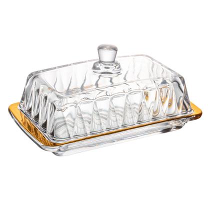 Imagem de Manteigueira de cristal com tampa e fio de ouro radial