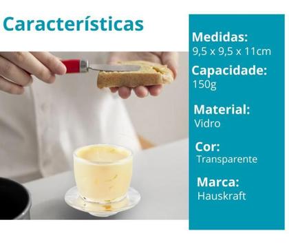 Imagem de Manteigueira Francesa Melina Em Vidro Porta Manteiga 150g - Hauskraft