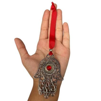 Imagem de Mão De Deus Hamsa De Fátima Porta 20Cm Metal Niquel Patuá