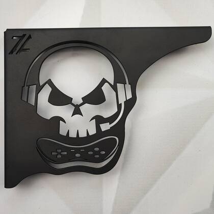 Imagem de Mão Francesa Aço Preta 20cm Caveira Gamer Decorativa para Prateleira Zarg