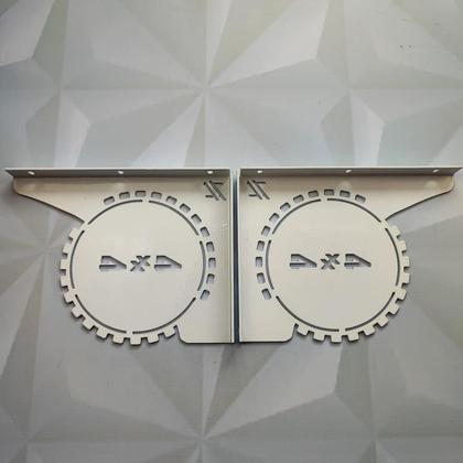 Imagem de Mãos Francesas de Prateleira 20cm Desenho Roda 4x4 Decorativa Branca Aço