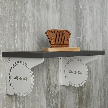 Imagem de Mãos Francesas de Prateleira 20cm Desenho Roda 4x4 Decorativa Branca Aço