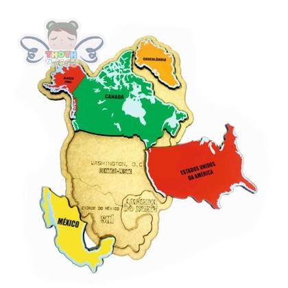 Imagem de Mapa da América do Norte Quebra-Cabeça, Educativo, Países e Capitais