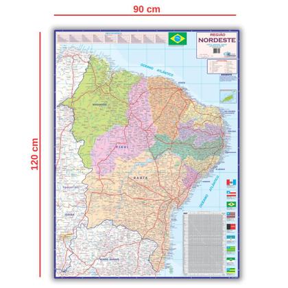 Imagem de Mapa da Região Nordeste - Dobrado 120 x 90cm - Escolar - Geográfico - Político e Rodoviário