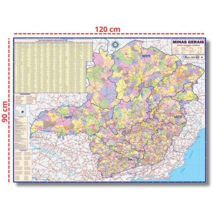 Imagem de Mapa de Minas Gerais - Político - Rodoviário - Estatístico - Escolar