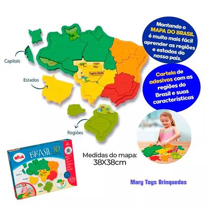 Imagem de Mapa Do Brasil 3d Encaixe Colorido Aprenda E Brinque Elka Brinquedo Menino e Menina Elka
