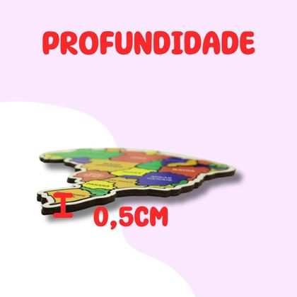 Imagem de Mapa do Brasil Estados e regiões em Madeira MDF Escolar