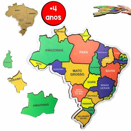 Imagem de Mapa do Brasil Estados e regiões em Madeira MDF Escolar
