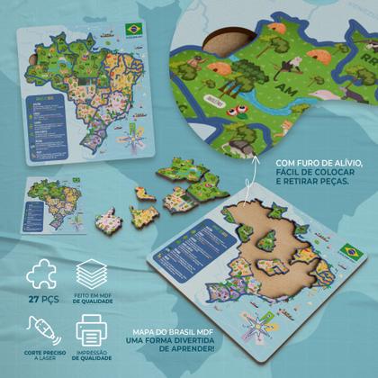 Imagem de Mapa do Brasil Quebra Cabeça MDF Educativo
