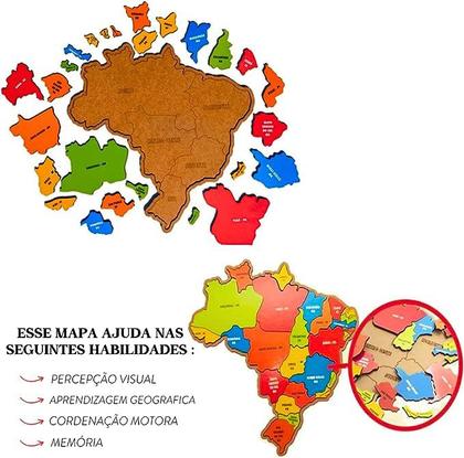 Imagem de Mapa Do Brasil Quebra Cabeça Regiões Geografia Em Madeira