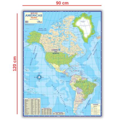 Imagem de Mapa Gigante das Américas - Dobrado 120 x 90 cm - Escolar e Geográfico e Rodoviário