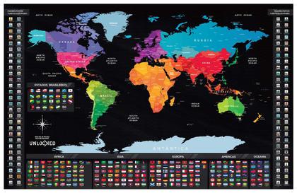 Imagem de Mapa Mundi de Raspar Unlocked Grande 94x60 cm Sem Moldura