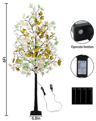 Imagem de Maple Tree Phliofd com iluminação de outono de 6 pés com 96 LEDs e 6 abóboras