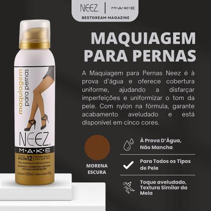 Imagem de Maquiagem Para Pernas Spray Neez Profissional Esconde Estrias Celulites Tatuagem Morena Escura 150ml