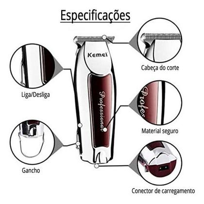 Imagem de Máquina Aparador de Pelo Corte de Cabelo e Barba Acabamento Sem Fio 110v/220v Kemei KM-9163 Original