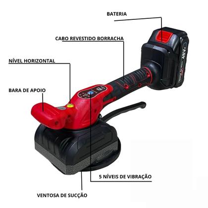 Imagem de Maquina Assentar Porcelanato Pisos Vibradora Ventosa 2 Baterias Potente e Carregador Case Transporte