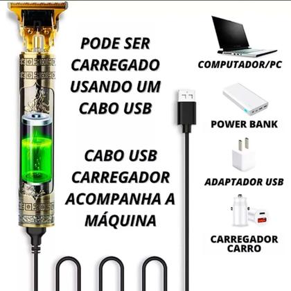 Imagem de Maquina De Acabamento Cabelo Barba Profissional Recarregavel Cor Dourado
