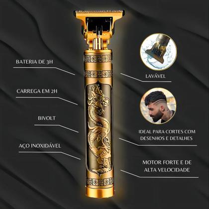Imagem de Maquina De Acabamento Cabelo Barba Profissional Recarregavel Cor Dourado