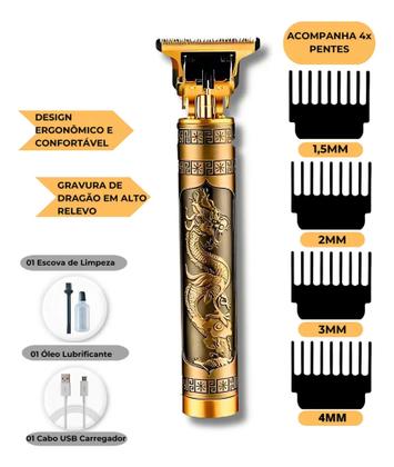 Imagem de Maquina De Acabamento Cabelo Barba Profissional Recarregavel Cor Dourado