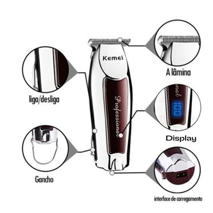 Imagem de Máquina de Acabamento Detailer Barbearia Kemei KM-9164 Recarregável Usb Bivolt