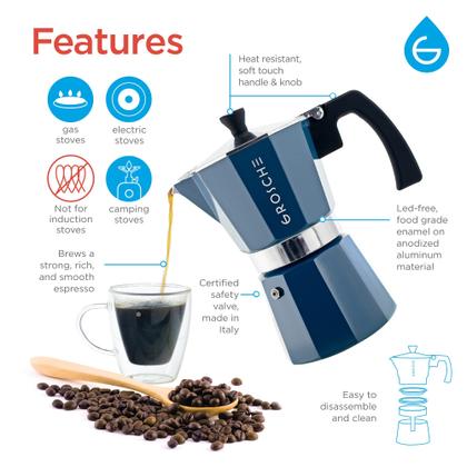 Imagem de Máquina de café expresso de fogão GROSCHE Milano Moka Pot 9 xícaras azul
