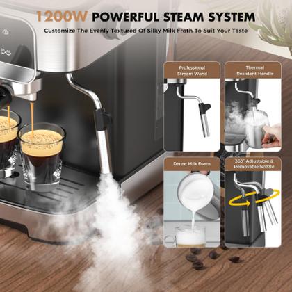 Imagem de Máquina de café expresso LERTIN 20 Bar com batedor de leite automático 1,8 L