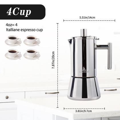 Imagem de Máquina de café expresso para fogão LAOION 4 xícaras de 200 mL em aço inoxidável