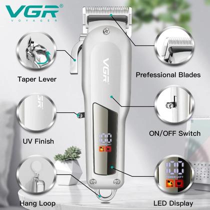Imagem de Máquina de Cortar Cabelo Barba Com Display 110-220v Recarregável VGR V-278 Profissional
