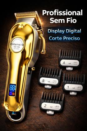Imagem de Máquina de Cortar Cabelo Barba Kemei 1986 Profissional Sem Fio Display LED Bivolt Barbeiro Corte Preciso
