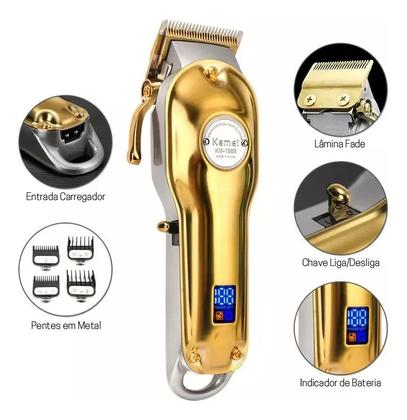 Imagem de Máquina de Cortar Cabelo Barba Kemei 1986 Profissional Sem Fio Display LED Bivolt Barbeiro Corte Preciso