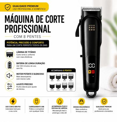 Imagem de Maquina de Cortar Cabelo Profissional Sem Fio Lâmina de Titanio Recarregável