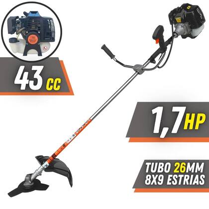 Imagem de Máquina de Cortar Grama Terra GRH430 À Gasolina 2 Tempos 43cc 6.500rpm 1,7HP de Potência Roçadeira 6 Em 1 Com Carretel, Faca 2 Pontas, Faca 3 Pontas, Faca 40 Dentes, Faca 80 Dentes e Escova de Aço