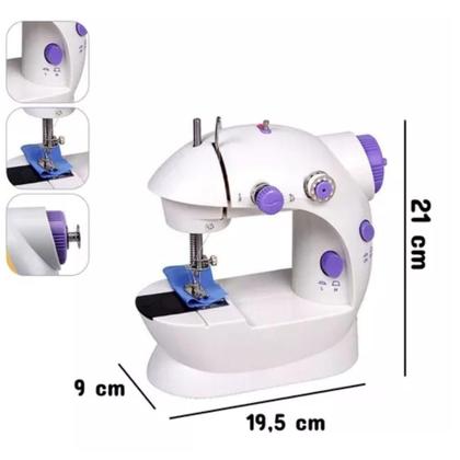 Imagem de Maquina De Costura Mini Reta Portátil Elétrica Bivolt Pedal Cor Branco