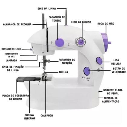 Imagem de Maquina De Costura Mini Reta Portátil Elétrica Bivolt Pedal Cor Branco